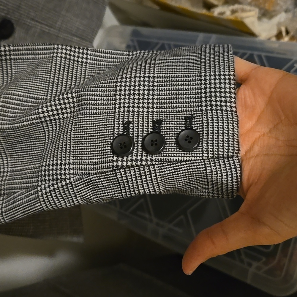Sezane Tina Wool Gray London Check Print Jacket - Picture 9 of 14